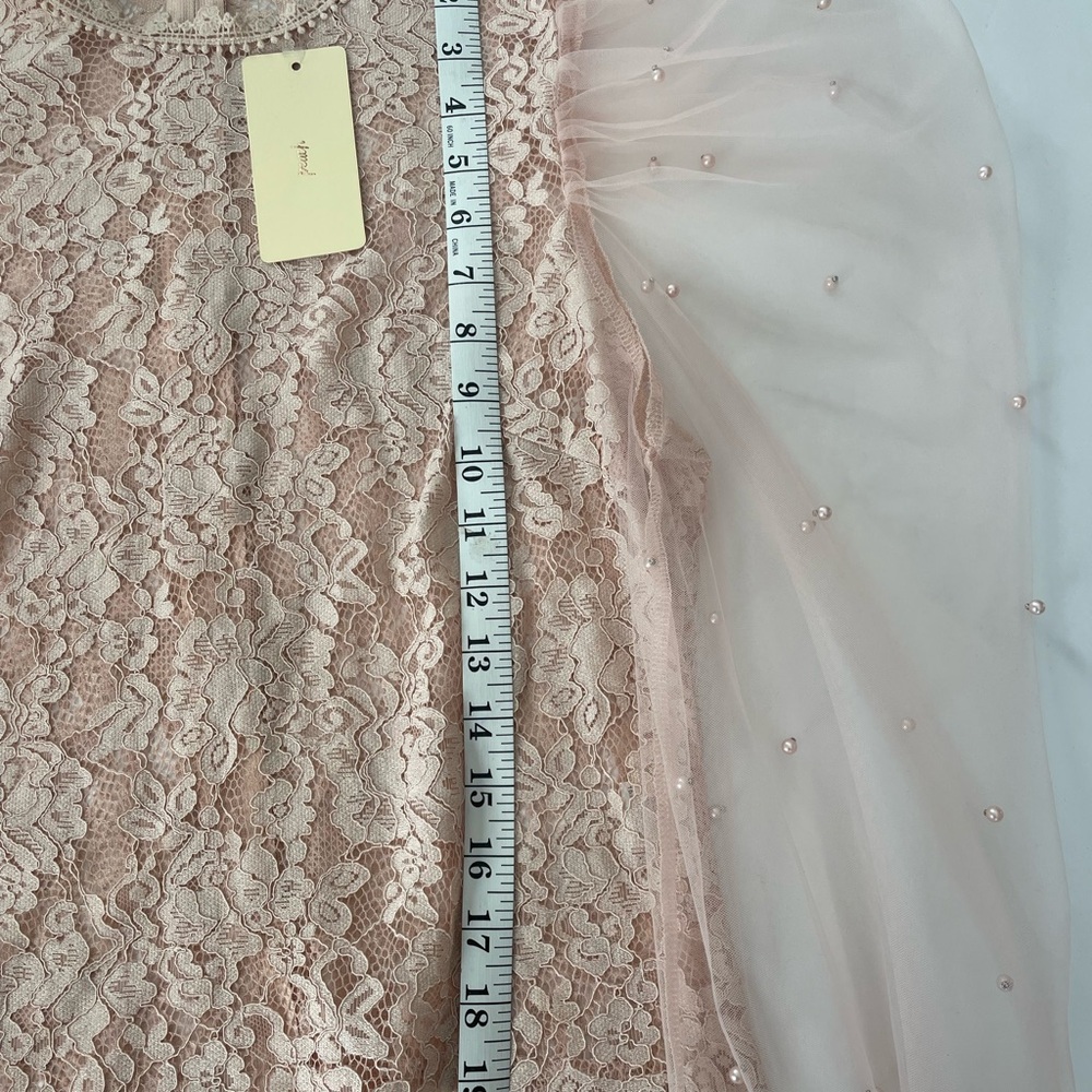 Elegant Lace and Tulle Top with Pearl Details - Picture 8 of 10
